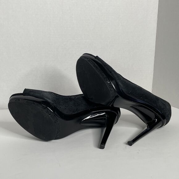 Charles Jourdan Black Snake Print Peep Toe Platform Stiletto Heels Size 11 - Picture 7 of 12